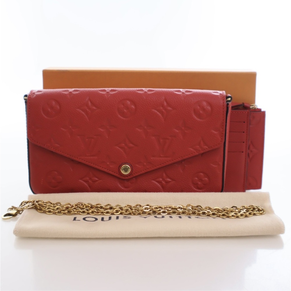 Louis Vuitton Red Embossed Leather Clutch with Gold Chain